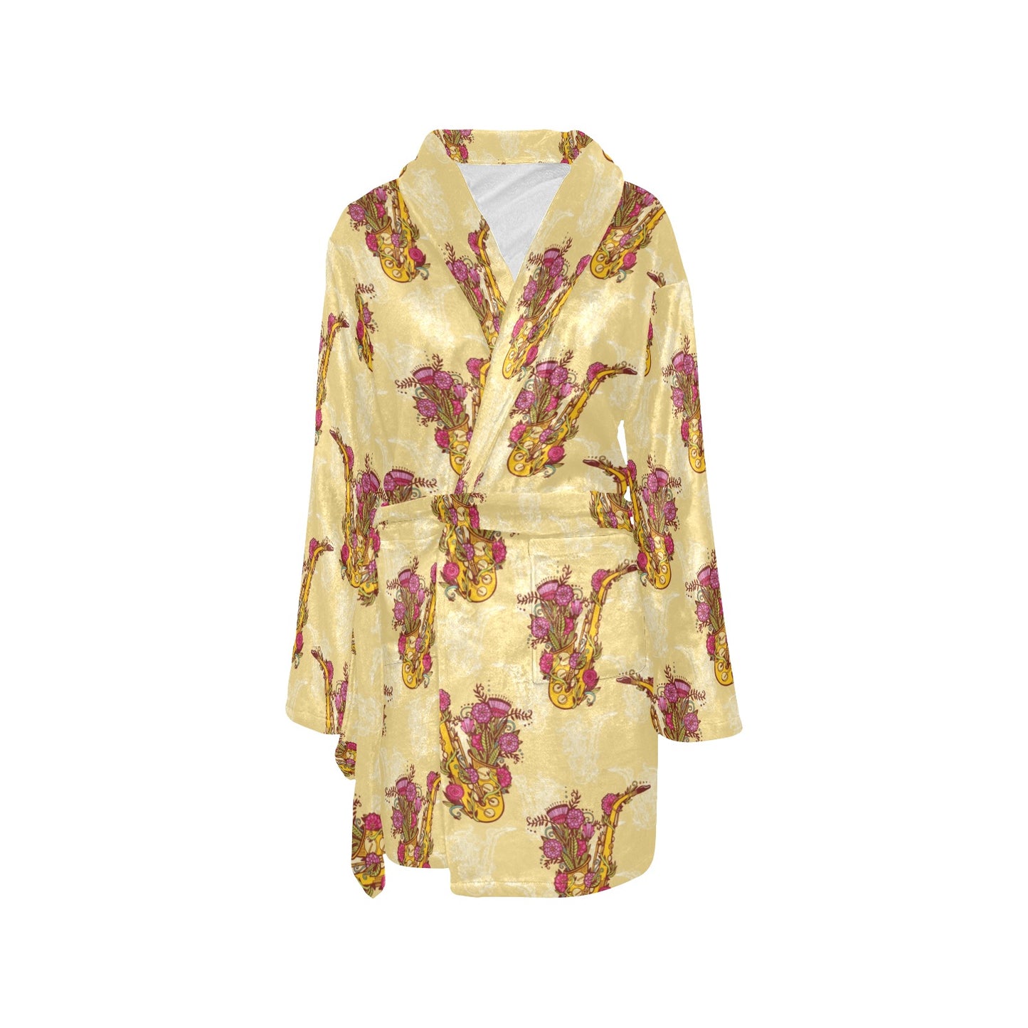 Saxophone Pattern Print Design 04 Women's Fleece Robe