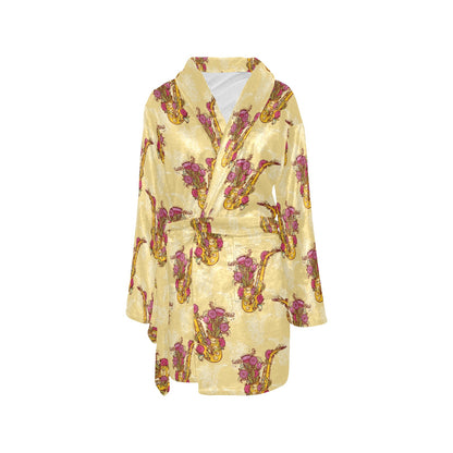 Saxophone Pattern Print Design 04 Women's Fleece Robe