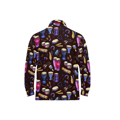Percussion Neon Pattern Print Design 04 Long Sleeve Polo Shirt For Men's