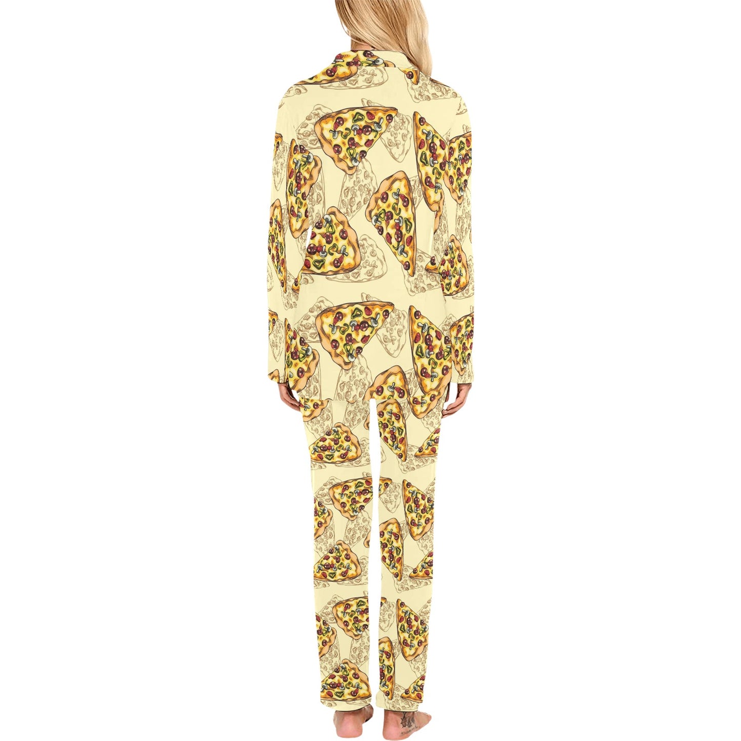 Pizza Pattern Print Design A01 Women's Long Pajama Set