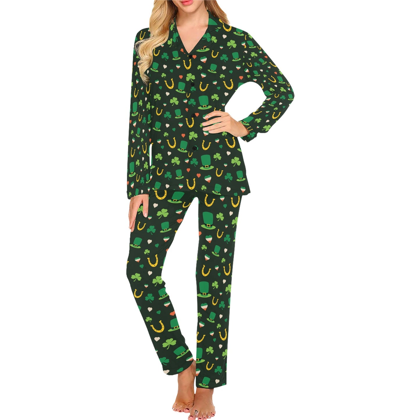 Shamrock Print Design LKS308 Women's Long Pajama Set