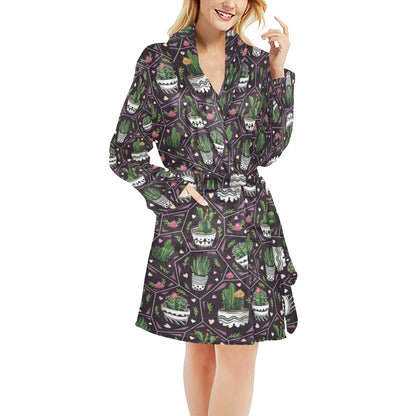 Cactus Pattern Print Design 03 Women's Fleece Robe
