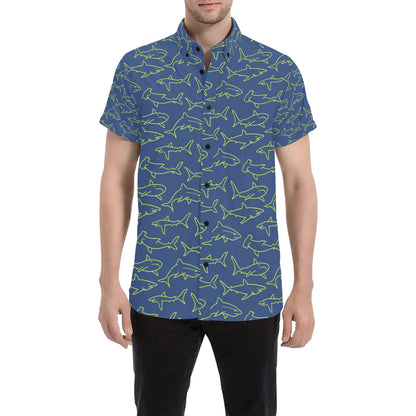 Shark Print Design LKS301 Men Short Sleeve Button Up Shirt