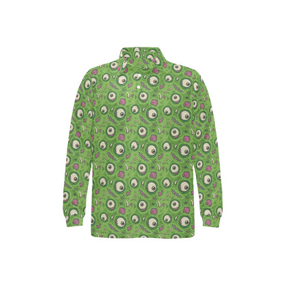 Zombie Eyes Design Pattern Print Long Sleeve Polo Shirt For Men's