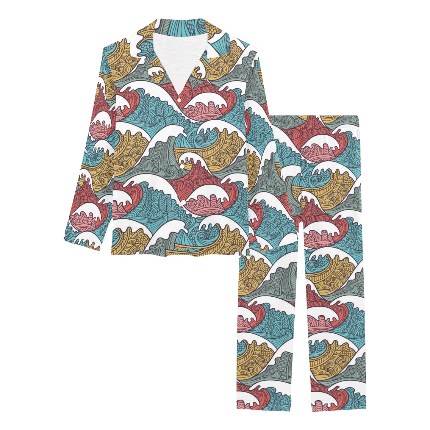Tribal Wave Pattern Print Women's Long Pajama Set
