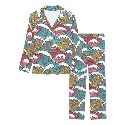 Tribal Wave Pattern Print Women's Long Pajama Set