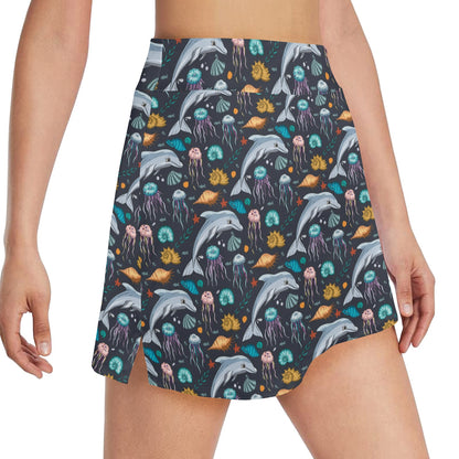 Underwater Dolphin Print Design LKS304 17" Golf & Pickleball Skort with Pockets