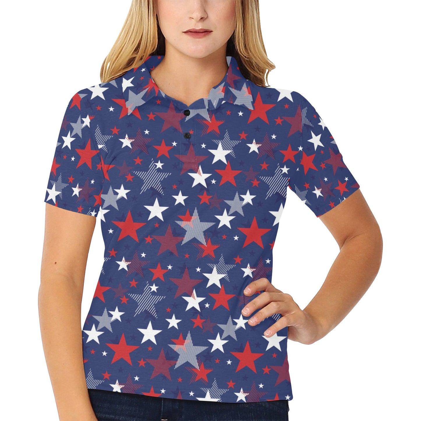 Star Print Design LKS304 Women's Polo Shirt