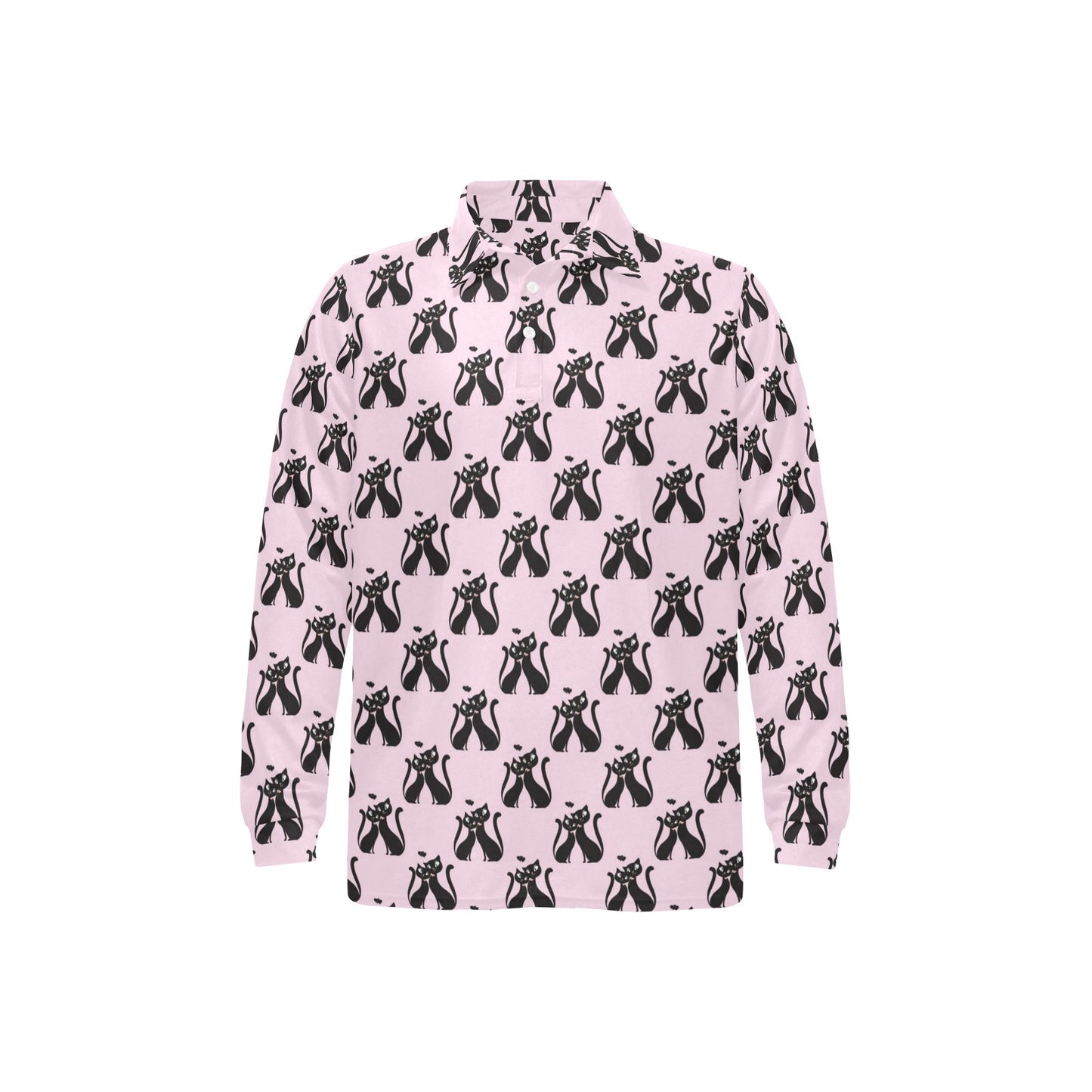 Black Cat Pattern Print Design 01 Long Sleeve Polo Shirt For Men's