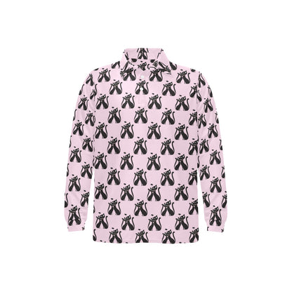 Black Cat Pattern Print Design 01 Long Sleeve Polo Shirt For Men's