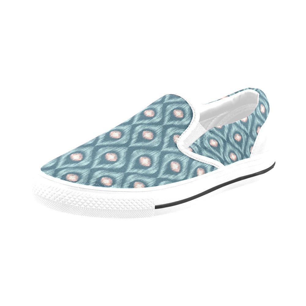 Ikat Print Design LKS402 White Slip Ons Canvas Women's Shoes
