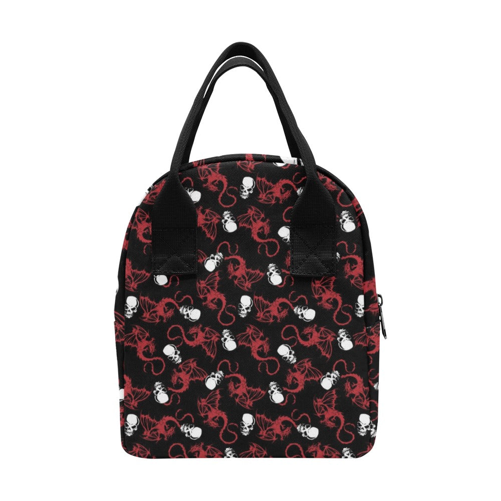 Skull With Red Dragon Print Design LKS304 Insulated Lunch Bag