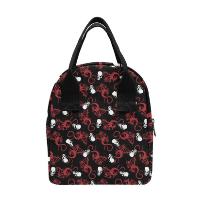 Skull With Red Dragon Print Design LKS304 Insulated Lunch Bag