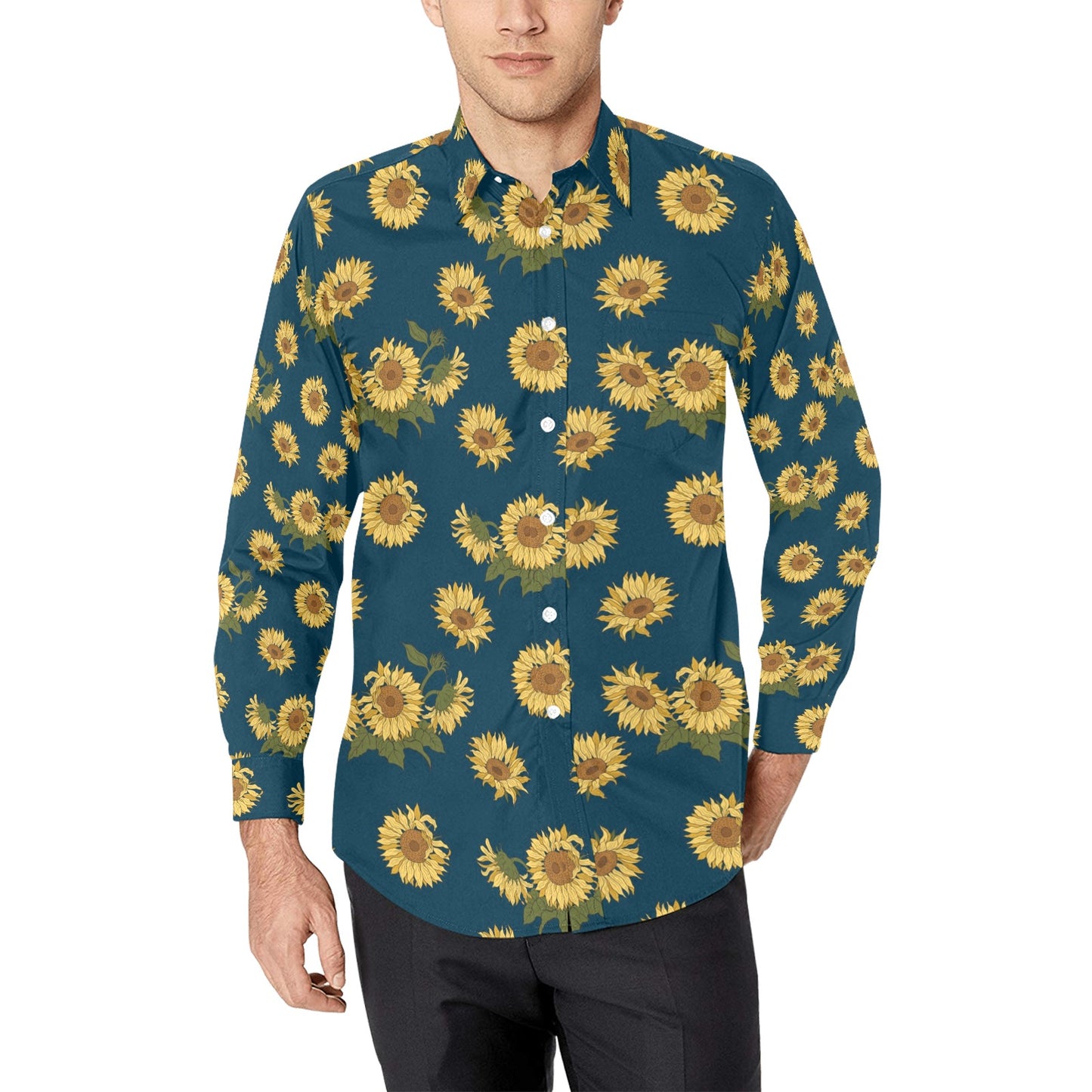 Sunflower Print Design LKS305 Men's Long Sleeve Dress Shirt