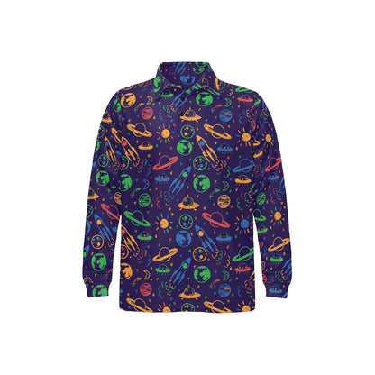 UFO Space Rocket Print Design LKS302 Long Sleeve Polo Shirt For Men's