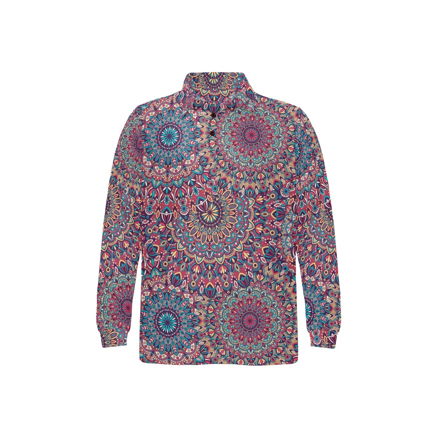 Boho Pattern Print Design 05 Long Sleeve Polo Shirt For Men's