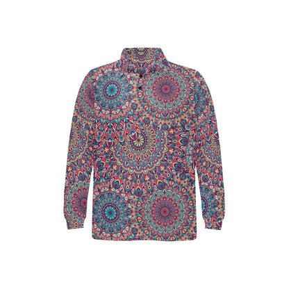 Boho Pattern Print Design 05 Long Sleeve Polo Shirt For Men's