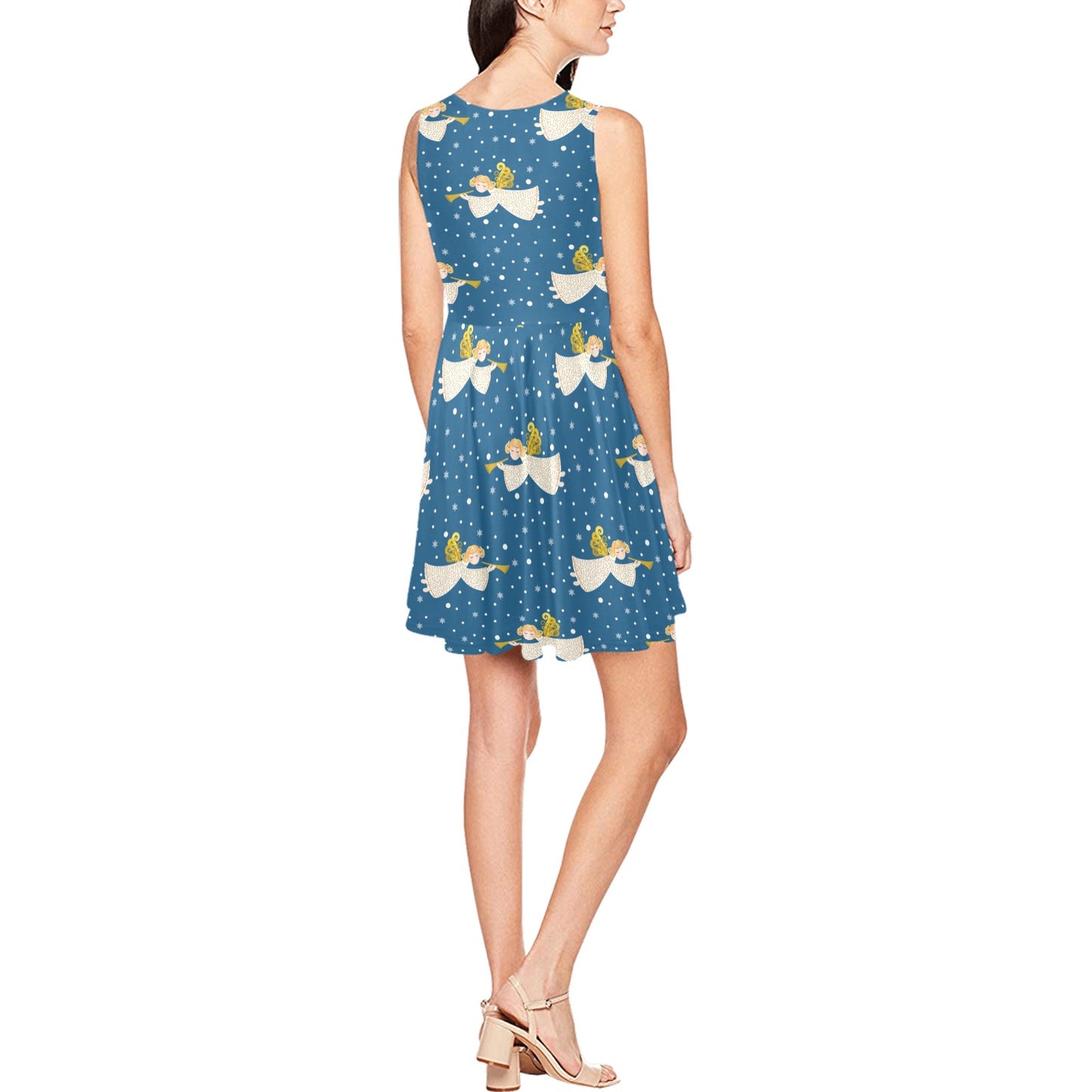 Angel Pattern Print Design 08 Sleeveless Dress