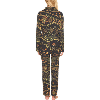 Gold African Design Women's Long Pajama Set