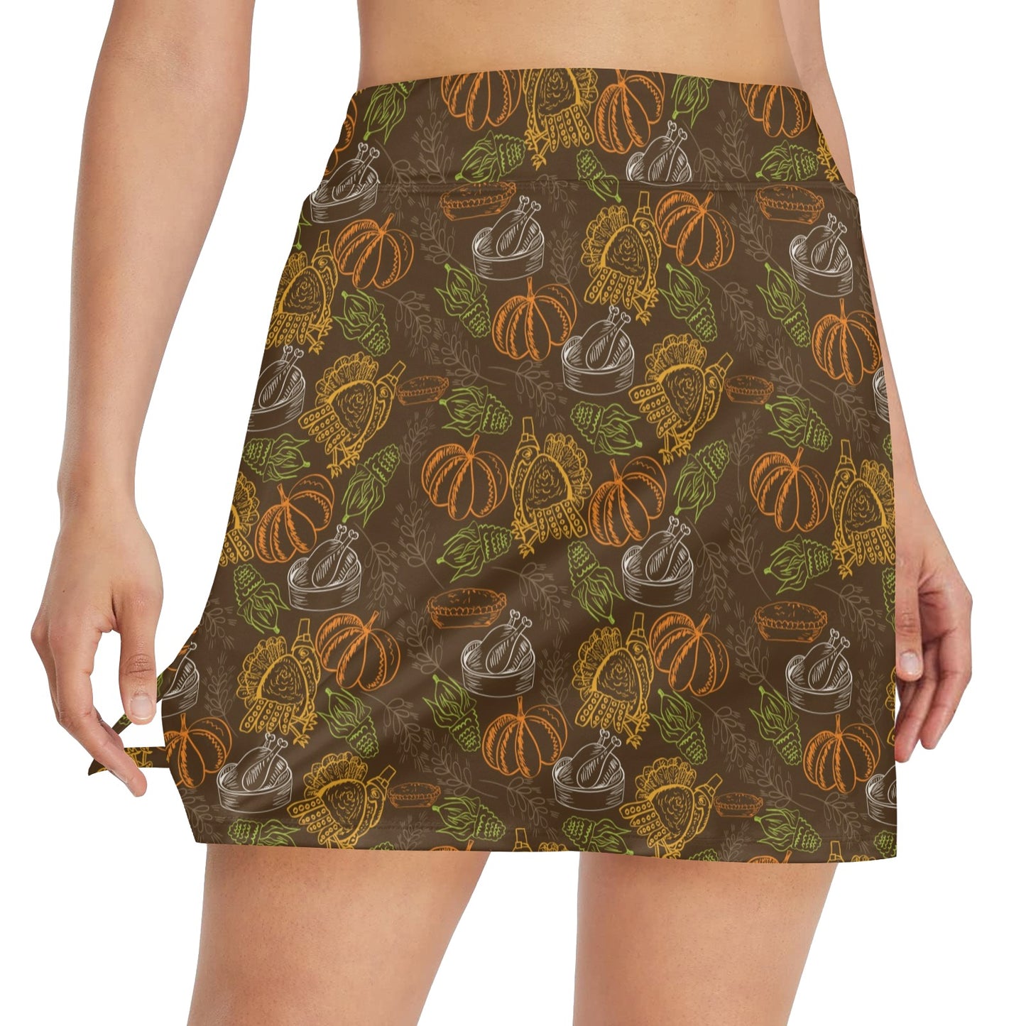 Thanksgiving Print Design LKS301 17" Golf & Pickleball Skort with Pockets
