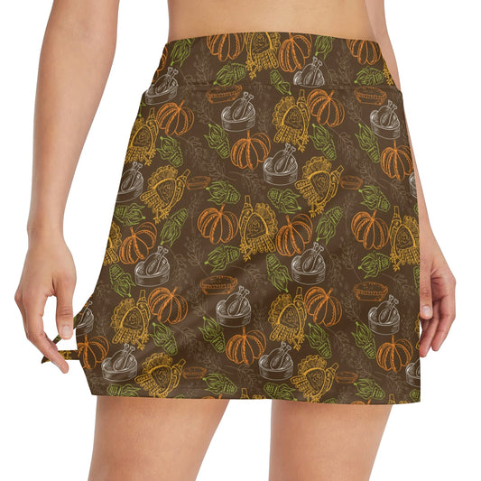 Thanksgiving Print Design LKS301 17" Golf & Pickleball Skort with Pockets