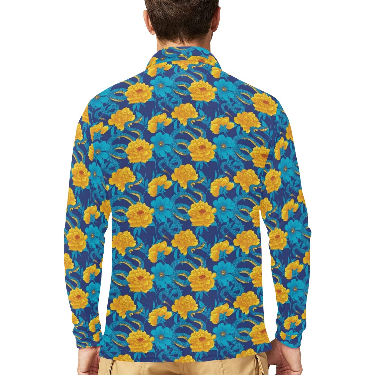 Boa Pattern Print Design 01 Long Sleeve Polo Shirt For Men's