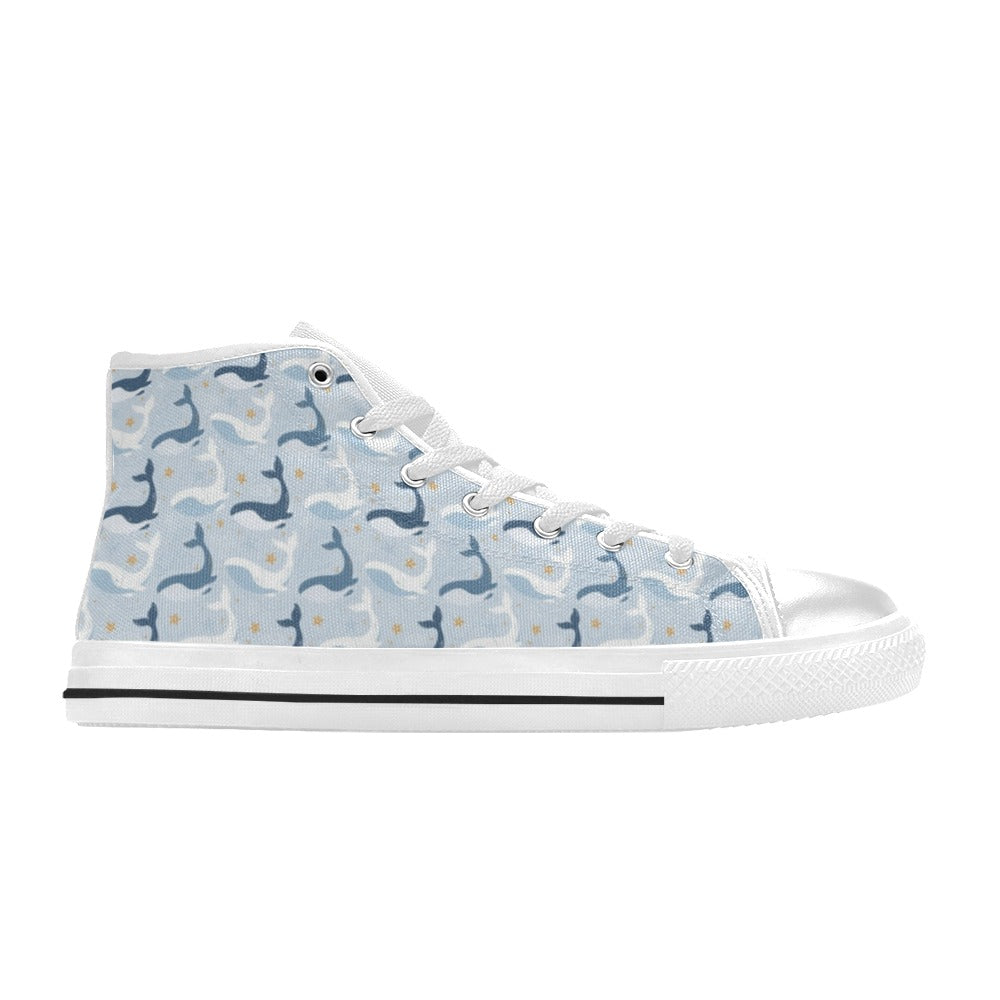 Whale Print Design LKS305 Men's High Top Canvas Shoes
