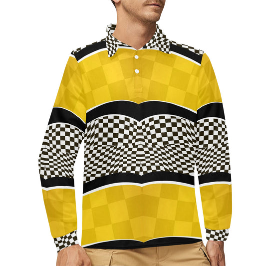 Checkered Pattern Print Design 02 Long Sleeve Polo Shirt For Men's