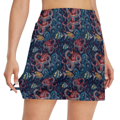 Underwater Giant Squid Print Design LKS302 17" Golf & Pickleball Skort with Pockets
