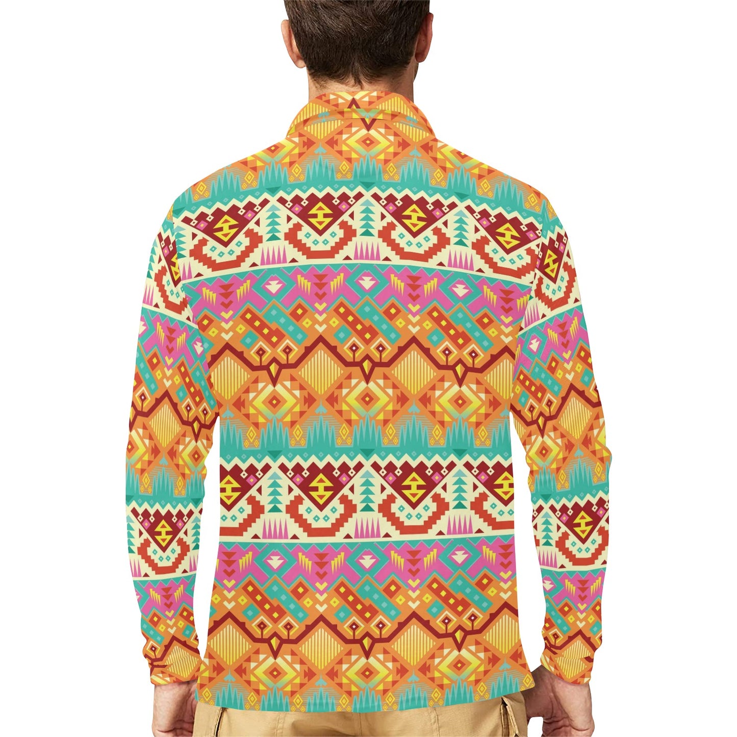 Aztec Pattern Print Design 03 Long Sleeve Polo Shirt For Men's