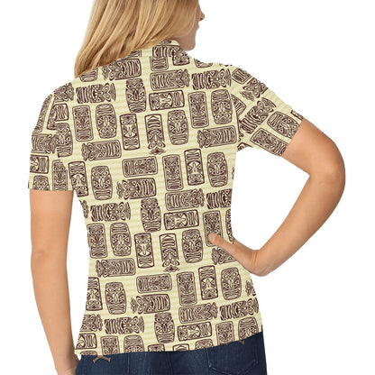 Tiki Brown Mask Print Women's Polo Shirt