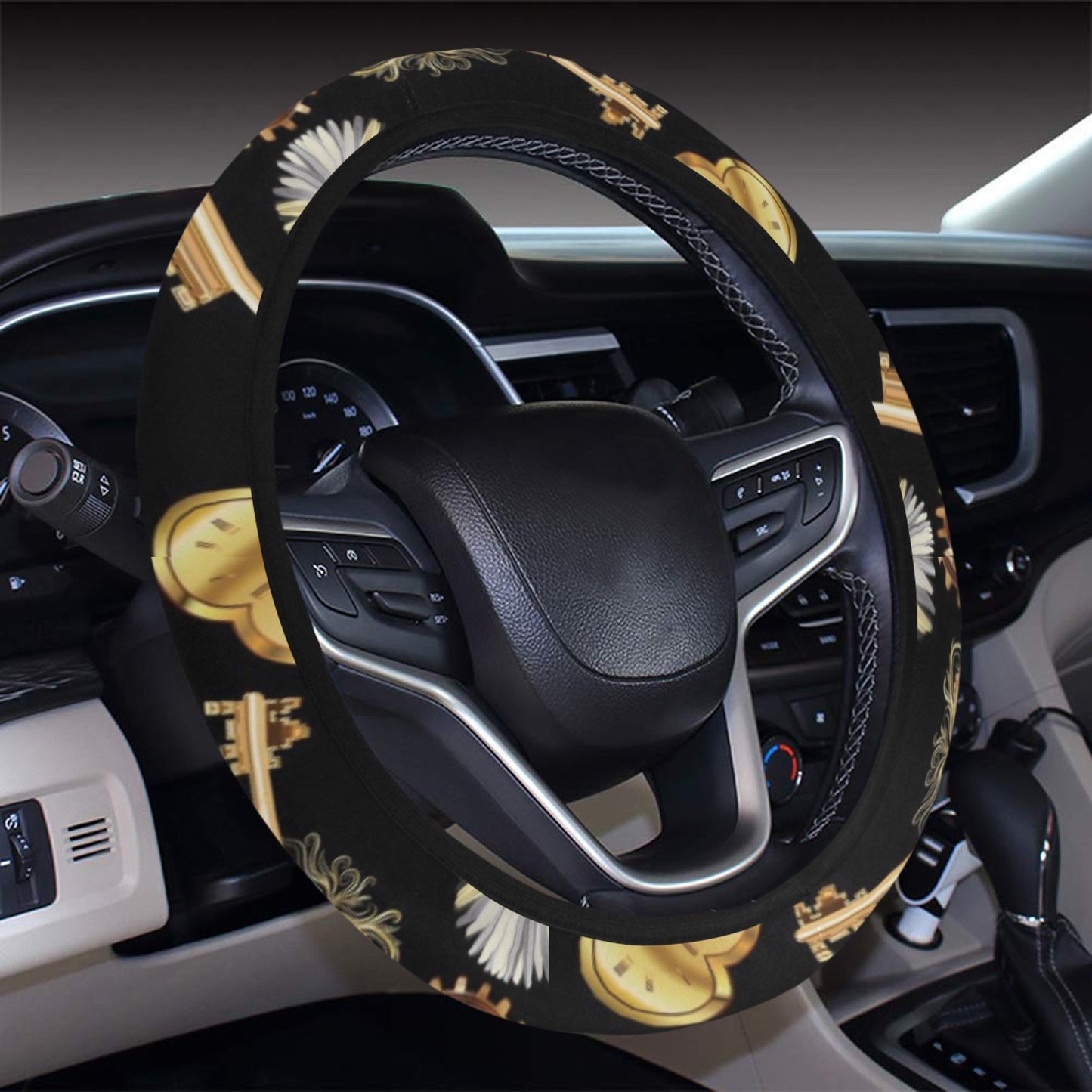 Steampunk Key Dragonfly Print Design LKS303 Steering Wheel Cover with Elastic Edge