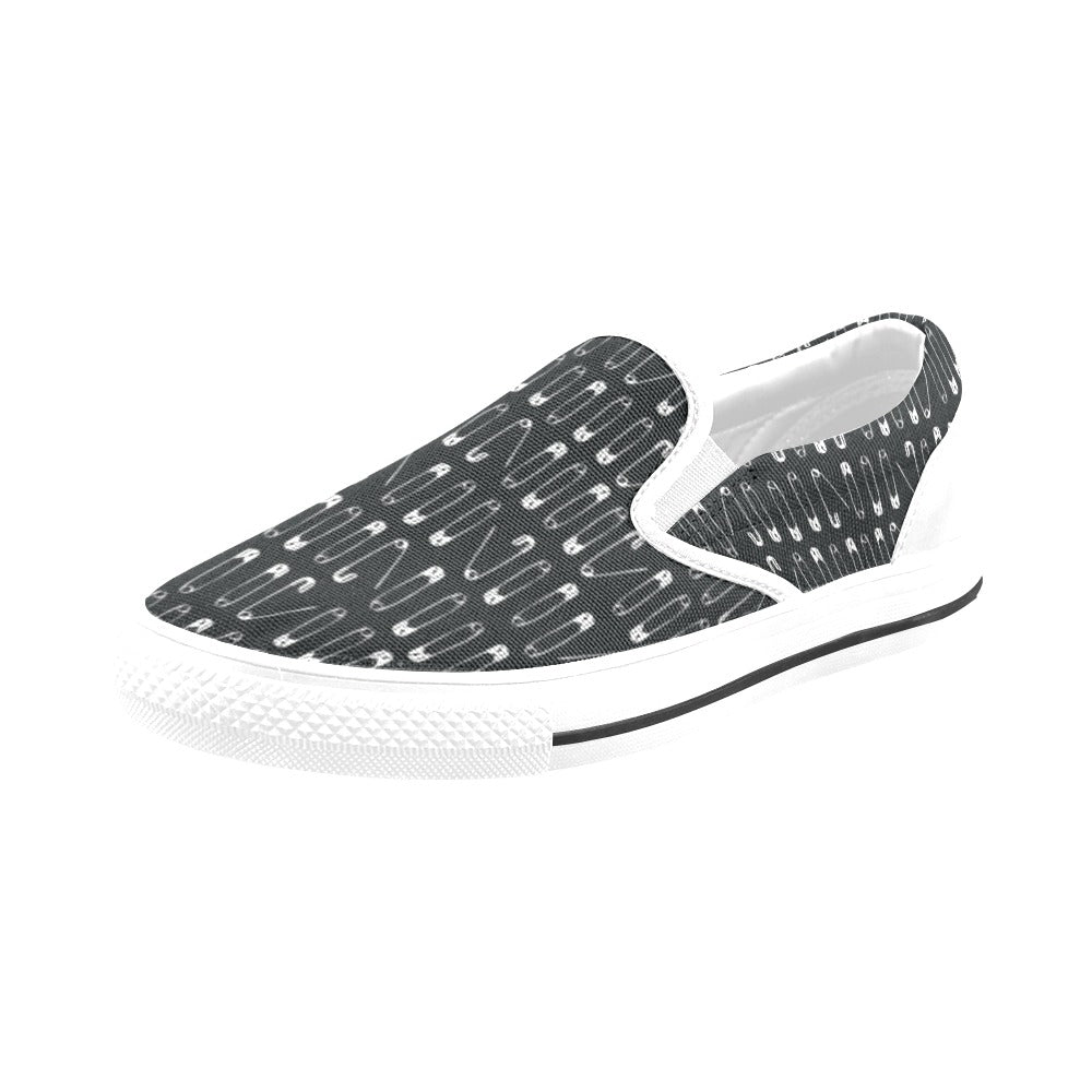 Safety Pin Print Design LKS302 White Slip Ons Canvas Women's Shoes