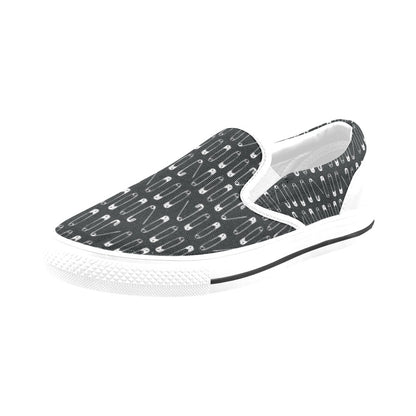 Safety Pin Print Design LKS302 White Slip Ons Canvas Women's Shoes