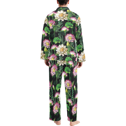 Water Lily Pattern Print Design WL010 Men's Long Pajama Set