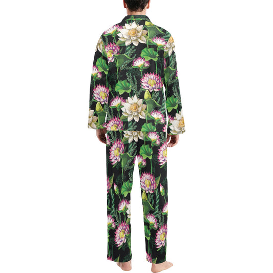 Water Lily Pattern Print Design WL010 Men's Long Pajama Set