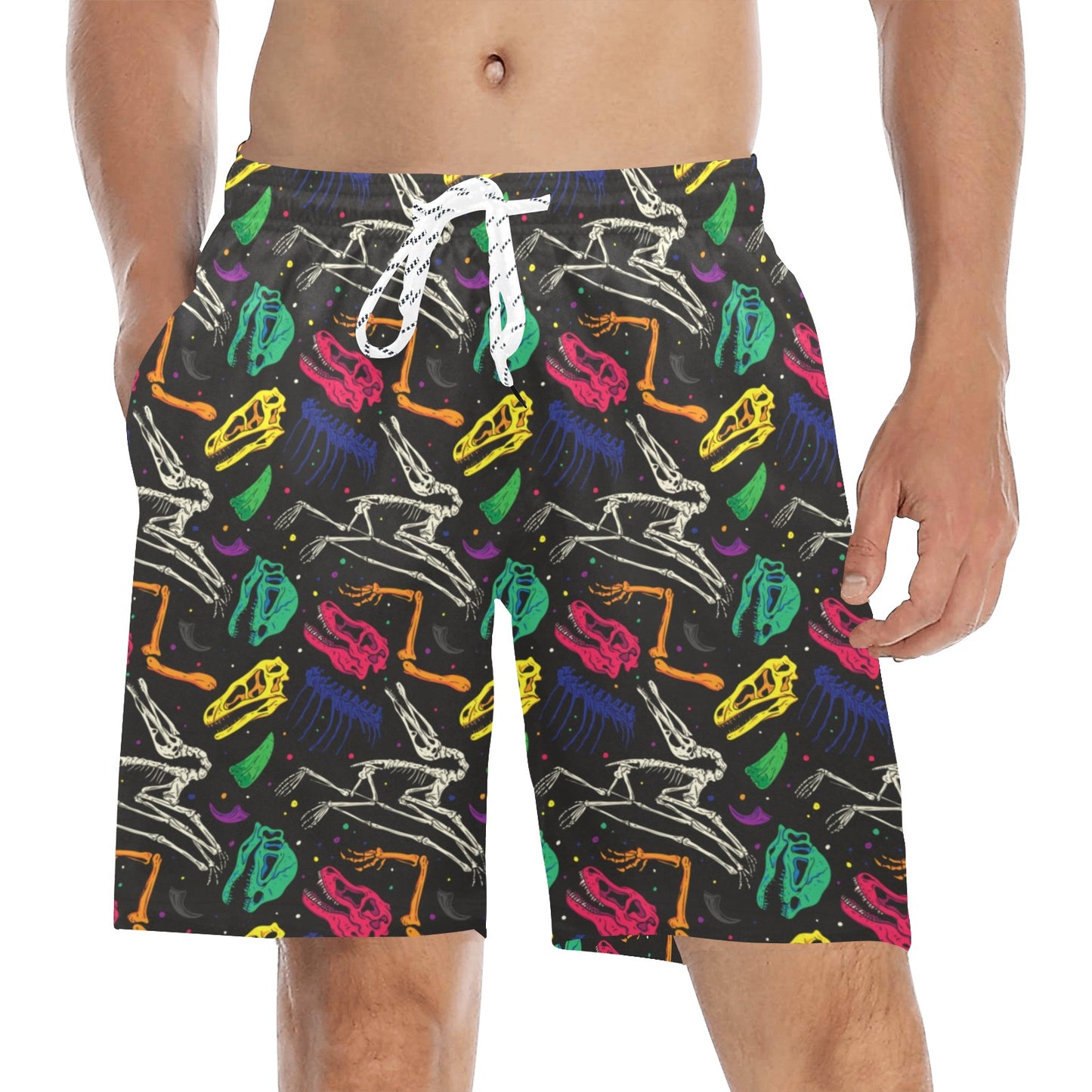 Dinosaur Skull Color Print Pattern Men's Swim Trunks Beach Shorts