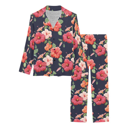 Tropical Flower Pattern Print Design TF020 Women's Long Pajama Set