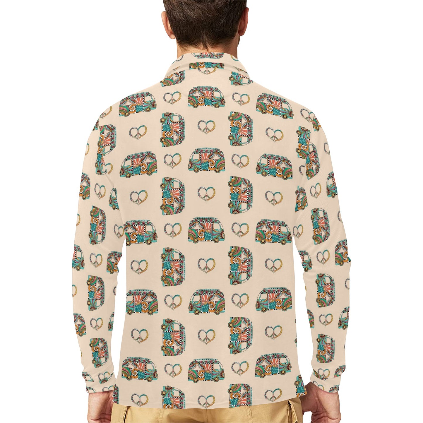 Hippie Van Peace Print Design LKS303 Long Sleeve Polo Shirt For Men's