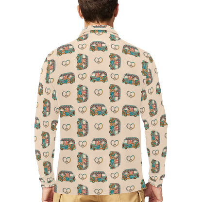 Hippie Van Peace Print Design LKS303 Long Sleeve Polo Shirt For Men's