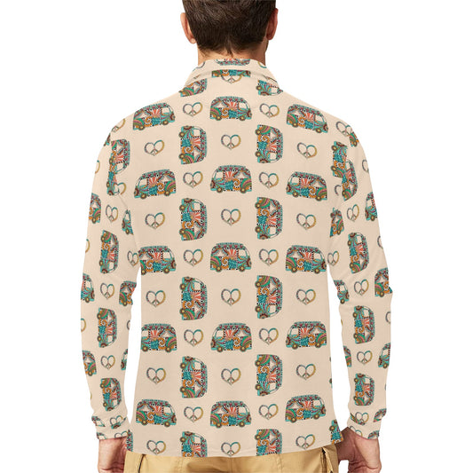 Hippie Van Peace Print Design LKS303 Long Sleeve Polo Shirt For Men's