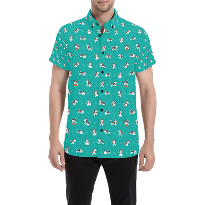 Siberian Huskies Print Design LKS303 Men Short Sleeve Button Up Shirt
