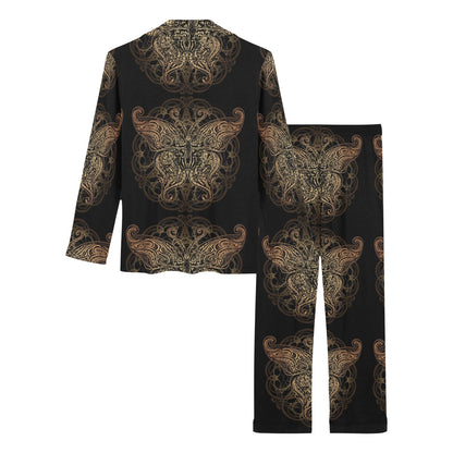 Gold Butterfly Ornamental Women's Long Pajama Set