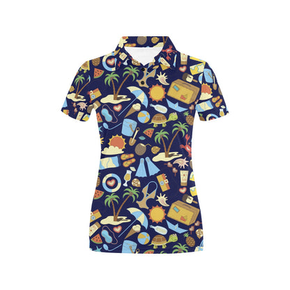 Beach Themed Pattern Print Design 04 Women's Polo Shirt