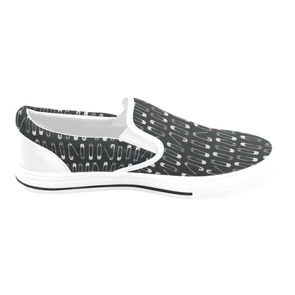 Safety Pin Print Design LKS302 White Slip Ons Canvas Women's Shoes