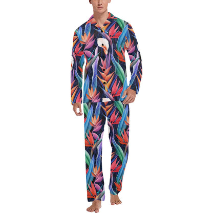 Tropical Flower Pattern Print Design TF023 Men's Long Pajama Set