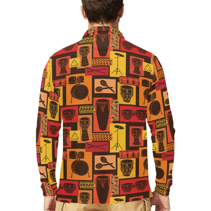 Percussion Pattern Print Design 02 Long Sleeve Polo Shirt For Men's