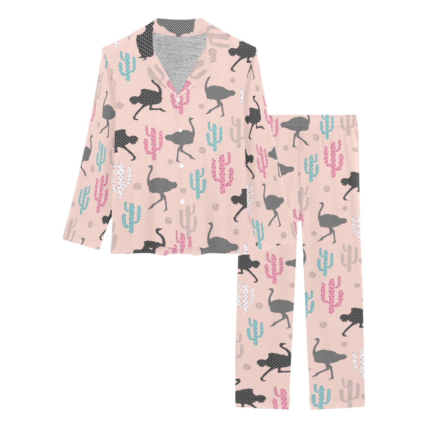 Ostrich Pattern Print Design 03 Women's Long Pajama Set