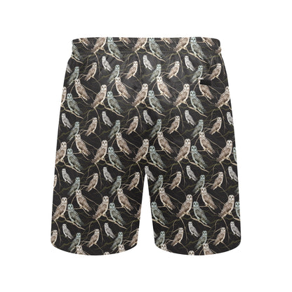 Owl Branch Themed Design Print Men's Swim Trunks Beach Shorts