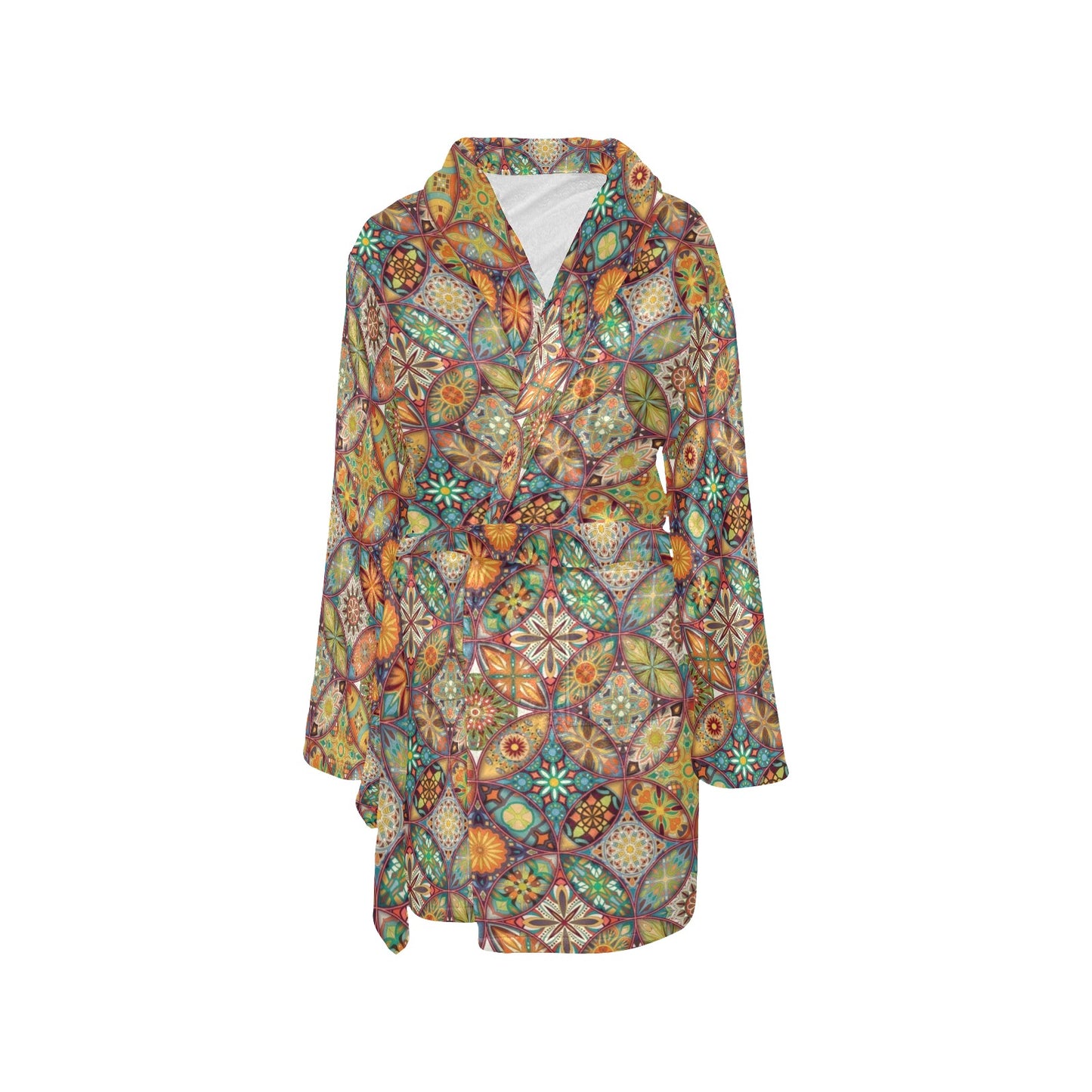 Mandala Flower Themed Design Print Women's Fleece Robe